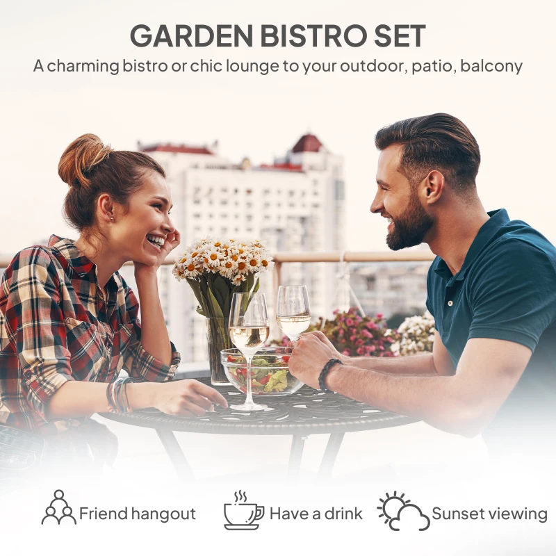 Outsunny 3 Pieces Cast Aluminum Bistro Set, Outdoor Patio Furniture Set with Umbrella Hole for Garden Balcony, Bronze