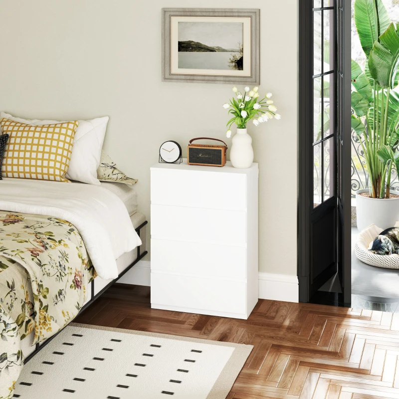 HOMCOM 4 Drawer Chest Storage Cupboard Freestanding Drawer Unit, White