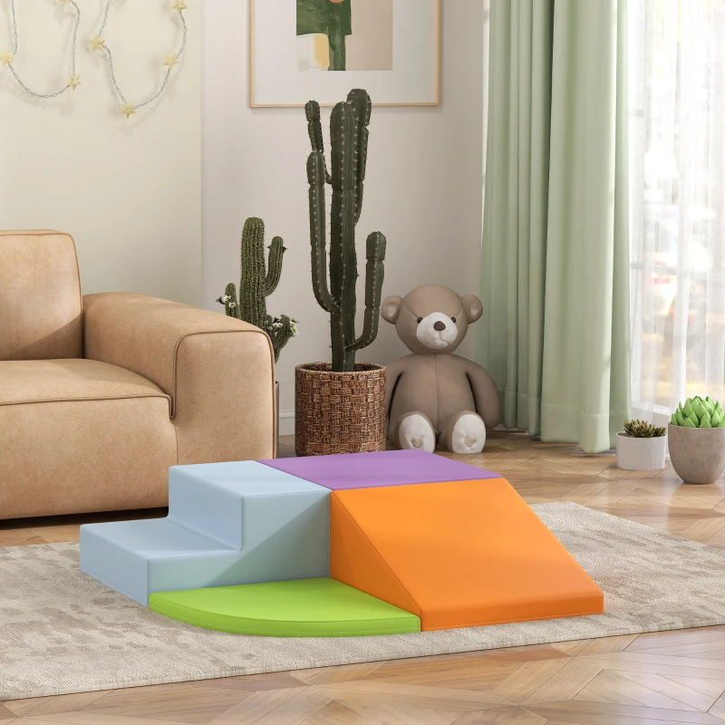 Qaba 4 Pieces Soft Play Foam Play Set for Climbing, Crawling, Multicolour