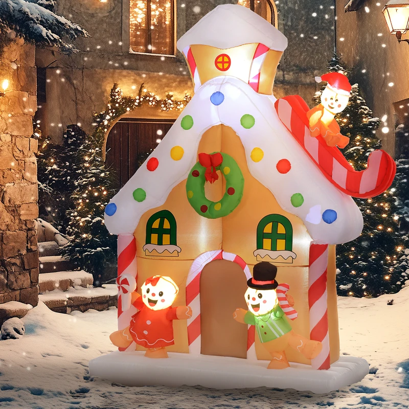 Outsunny 7FT Giant Inflatable Gingerbread House, Christmas Blow Up Decoration with Built-in LED Lights for Indoor, Outdoor, Yard