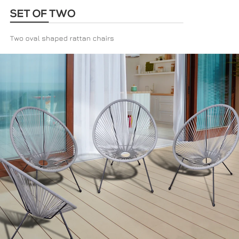 Outsunny 4-Piece Outdoor Patio Conversation Furniture Set All-Weather PE Rattan Wicker Oval Chair Sets - Light Grey