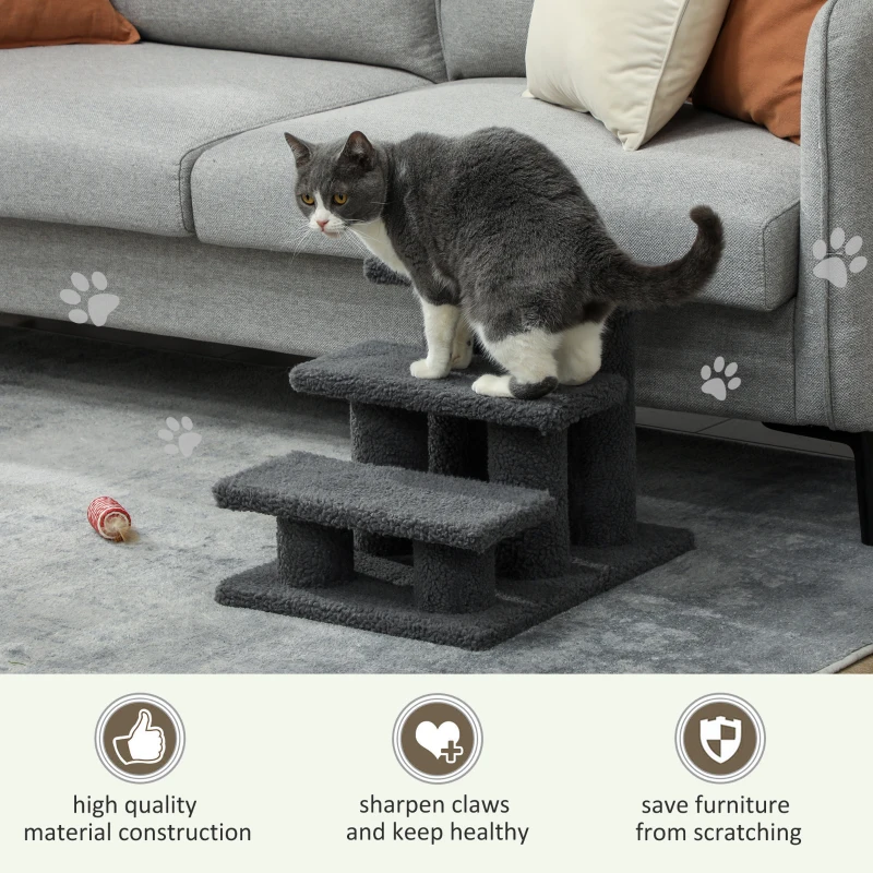 PawHut 3 Tier Pet Stairs Dog Cat Step Scratch Post Furniture,  Dark Grey