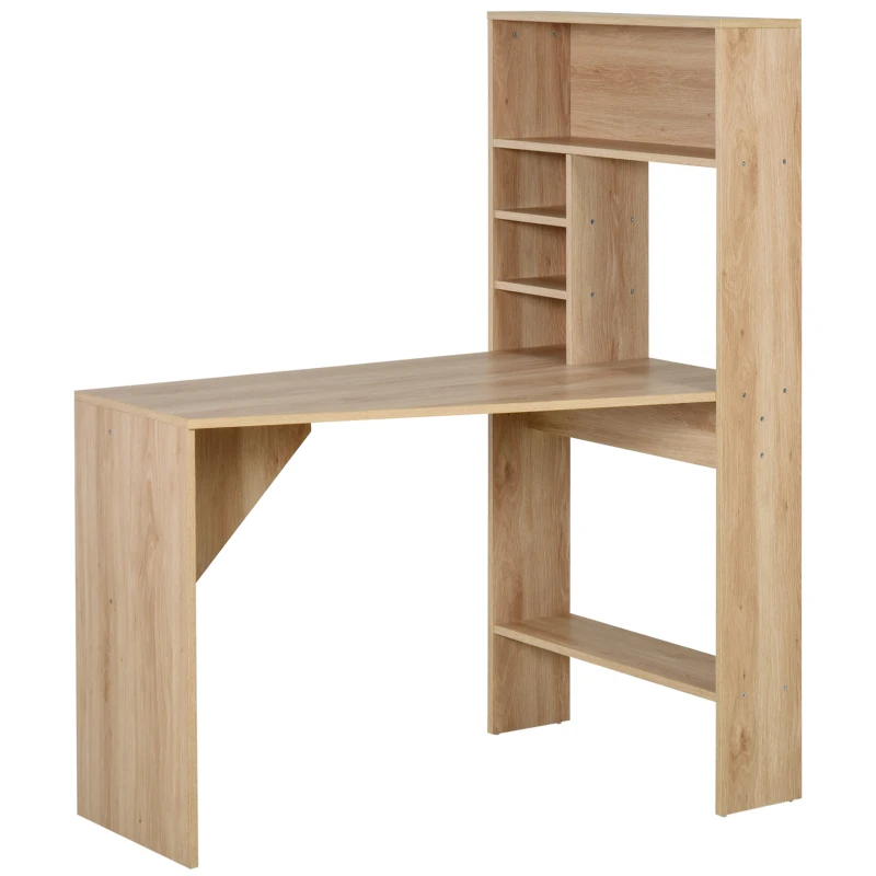 HOMCOM Nordic Style Computer Desk, Dining Table, Workstation PC Laptop Writing Table with Hutches Storage Shelf Oak