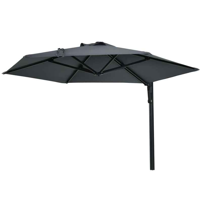 Outsunny 8 ft Wall Mounted Umbrella with 180° Rotatable Canopy, Patio Wall Parasol for Outdoor, Garden, Balcony, Yard, Dark Grey
