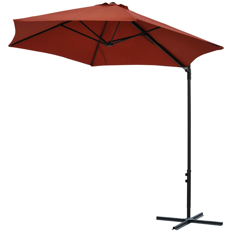 Outsunny 8.5FT Offset Patio Umbrella with 360° Rotation, Outdoor Cantilever Roma Parasol Hanging Sun Shade Canopy Shelter with Cross Base, Wine Red