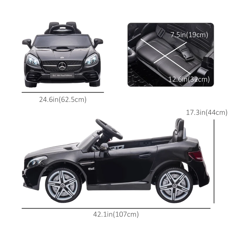 Aosom 12V Ride On Car with Parent Remote Control Two Motors Music Lights Suspension Wheels for 3-6 Years Black