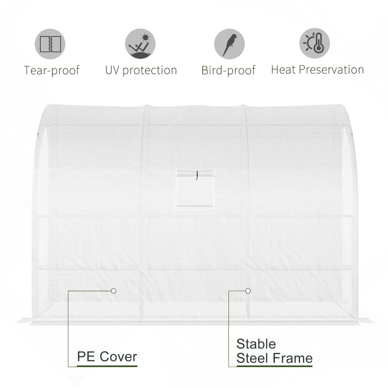 Outsunny Walk-in Wall Lean-to Greenhouse, 10' x 5' x 7' Outdoor Gardening Green House with PE Cover, Windows, Shelves and 2 Zipper Doors, White