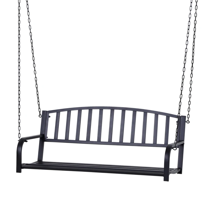 Outsunny 50" Porch Swing Patio Swing Chair Hanging Bench Outdoor Glider Chair with Chain Black
