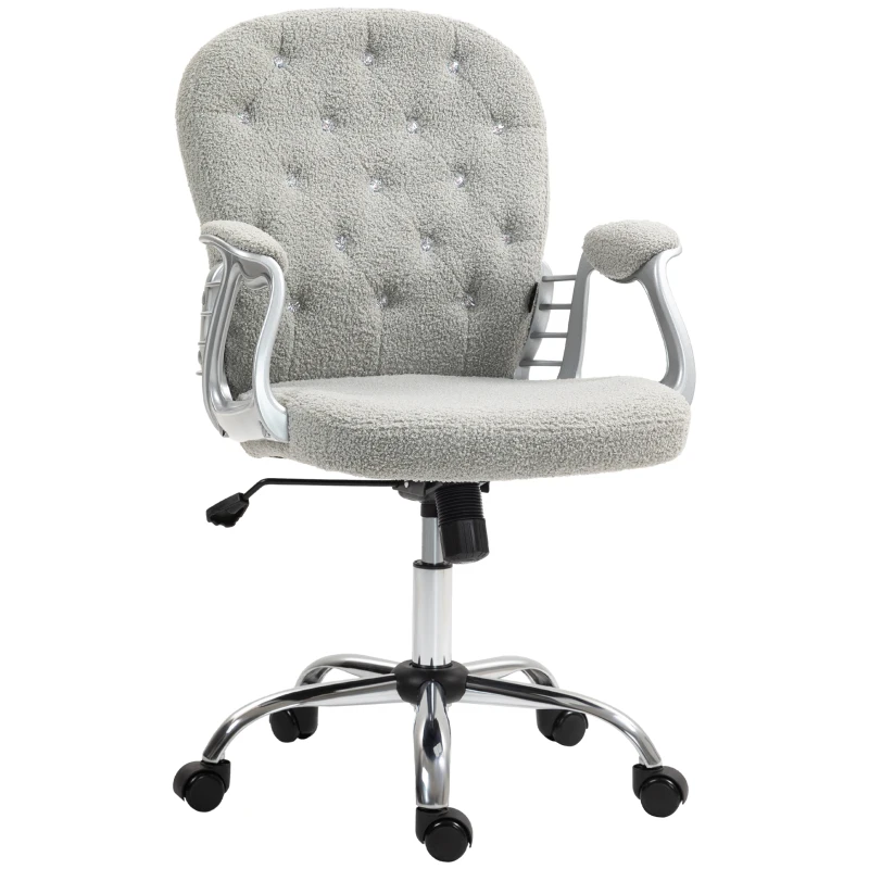 Vinsetto Button Tufted Desk Chair, Home Office Chair with Padded Armrests, Adjustable Height and Swivel Wheels, Gray