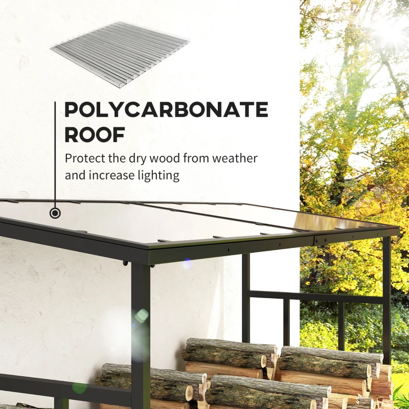 Outsunny 6ft Outdoor Firewood Rack with Cover and Polycarbonate Roof, 4400 lbs Load Wood Storage Holder, Outdoor Log Rack