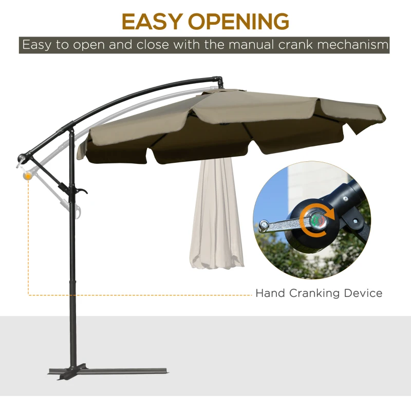 Outsunny 9' Offset Hanging Patio Umbrella, Cantilever Umbrella with Easy Tilt Adjustment, Cross Base and 8 Ribs for Backyard, Poolside, Lawn and Garden, Coffee