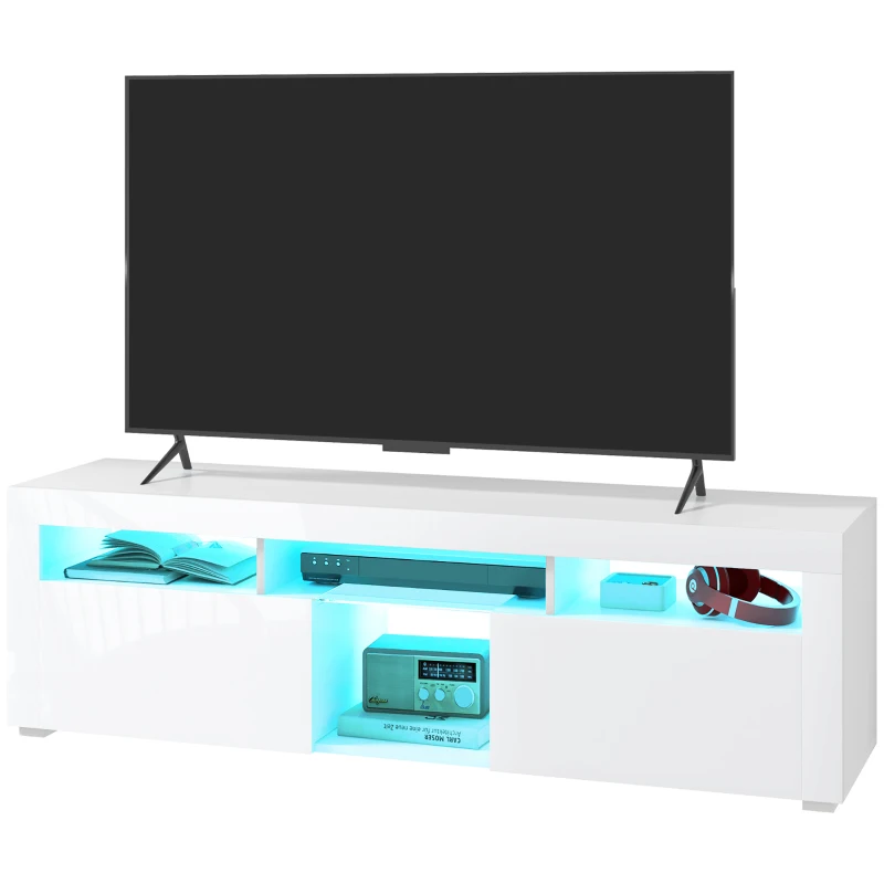 HOMCOM Modern TV Stand with Storage and LED Lights for TVs up to 55", TV Cabinet with Open Compartments, High Gloss White