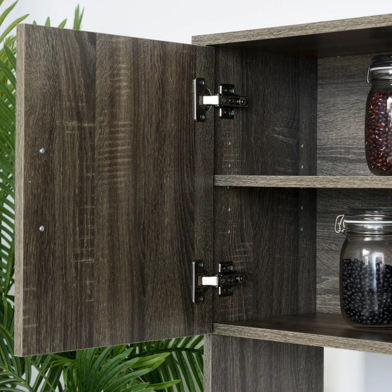 HOMCOM Kitchen Pantry Storage Cabinet with Microwave Stand, Buffet with Hutch, Door Cupboards, Drawer and Adjustable Shelves, Gray