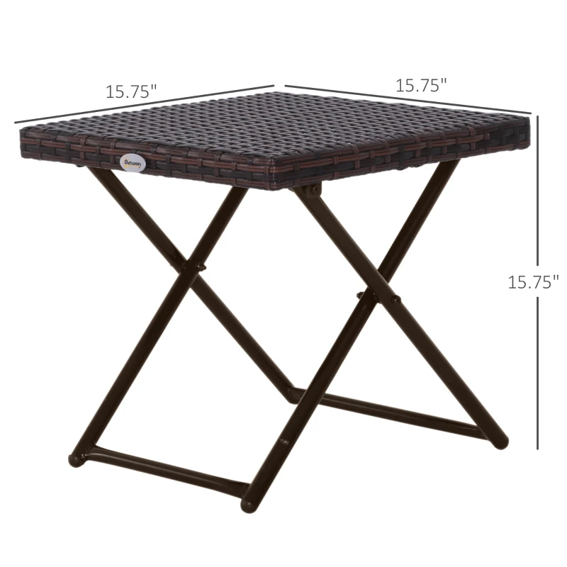 Outsunny Patio Wicker Coffee Table, Outdoor PE Rattan Garden Folding Side Table, 15.75"x15.75"x15.75", Brown