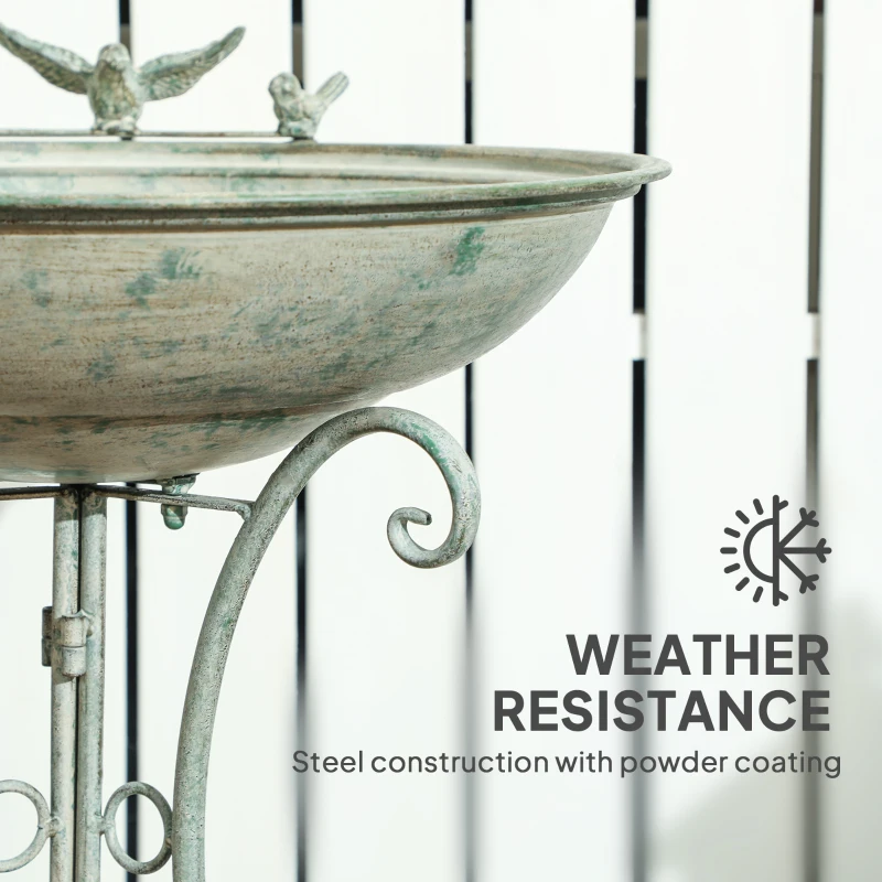 Outsunny Metal Bird Bath for Outdoors, 31" Tall Round Birdbath with Bird Statues and Decorative Stand, Freestanding Bird Feeder for Garden, Yard, Patio Decor, Bronze