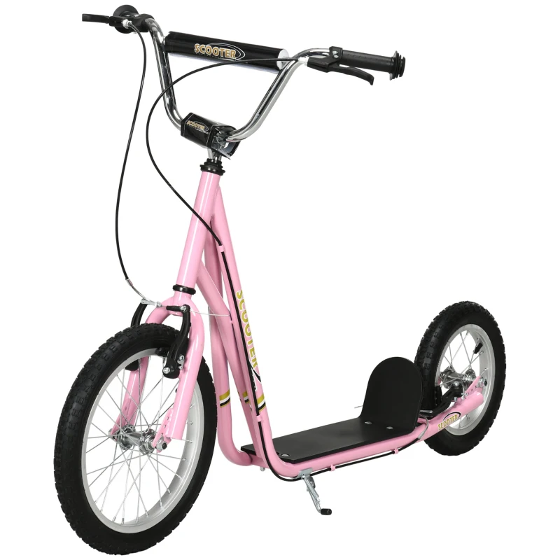 HOMCOM Kick Scooter for Children 5+ Years, Adjustable Height, with Large Inflatable Wheels, Dual Brakes - Pink