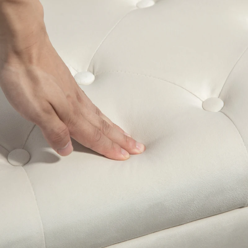 HOMCOM Storage Ottoman with Lid, Velvet Upholstered Storage Bench with Wood Legs for Living Room, Cream White