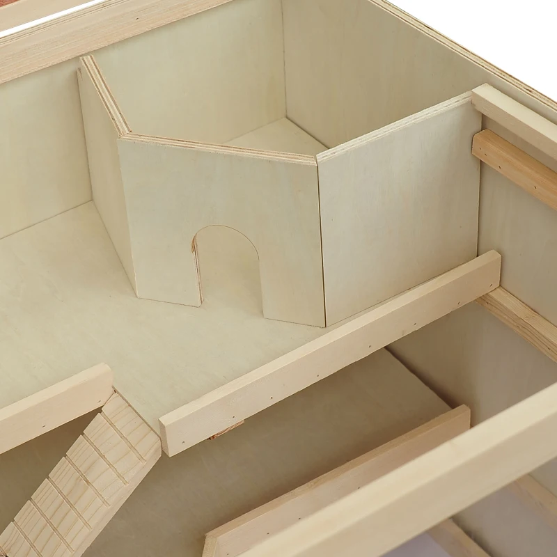 PawHut Wooden Hamster Cage Rat Cage with Slide, Tray, Natural Wood