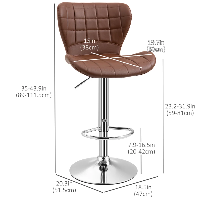 HOMCOM Set of 2 Counter Height Bar Stools Swivel Stool Height Adjustable Bar Chairs with Footrest for Kitchen Dining Home Pub, Brown