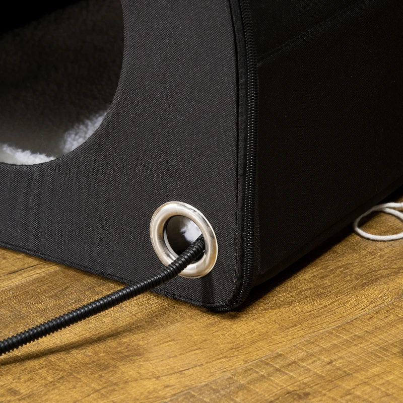 PawHut Dome Heated Cat House Portable and Waterproof Pet Shelter for Kitty in Winter, Black