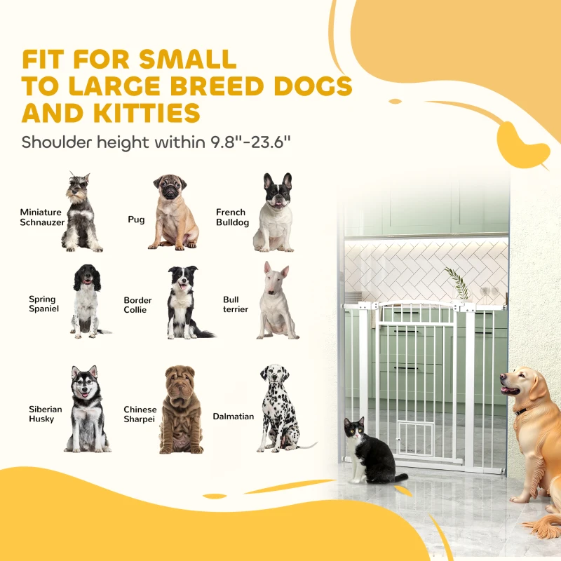 PawHut 30"-41" Extra Wide Walk Through Dog Gate w/ Cat Door, 3-Inch & 5.5-Inch Extension Kits, 42" High