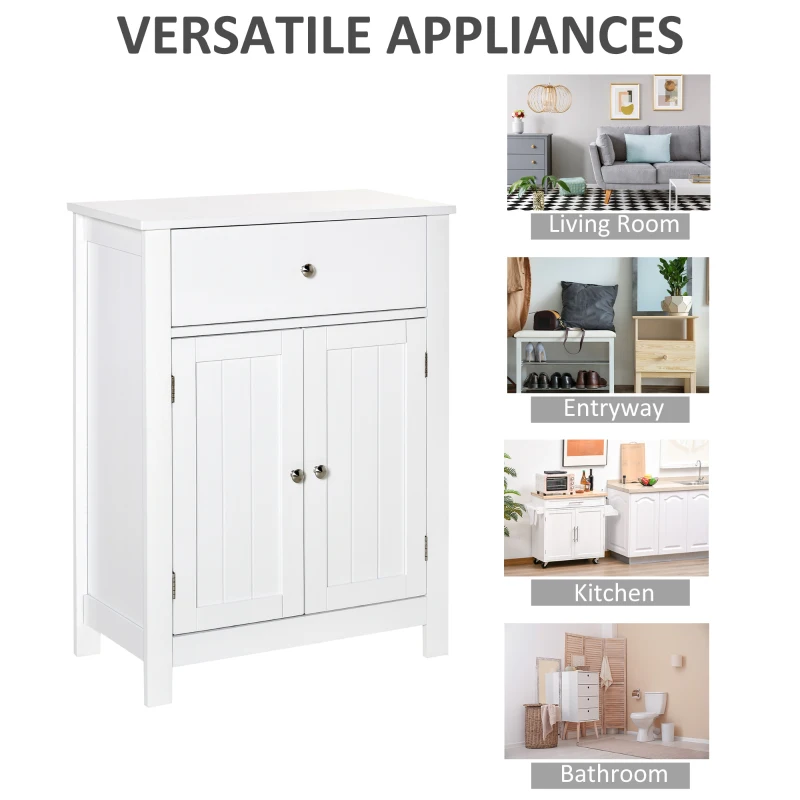 kleankin Bathroom Floor Storage Cabinet Freestanding Wooden Storage Organizer with Drawer Doors Adjustable Shelves for Living Room Kitchen Hallway White