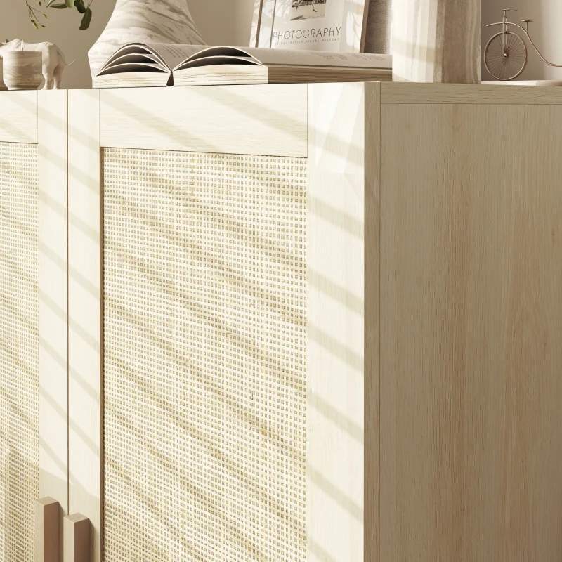 HOMCOM Boho Sideboard, Buffet Cabinet with Storage, Accent Cabinet with 2 Rattan Doors and Adjustable Shelves, Natural