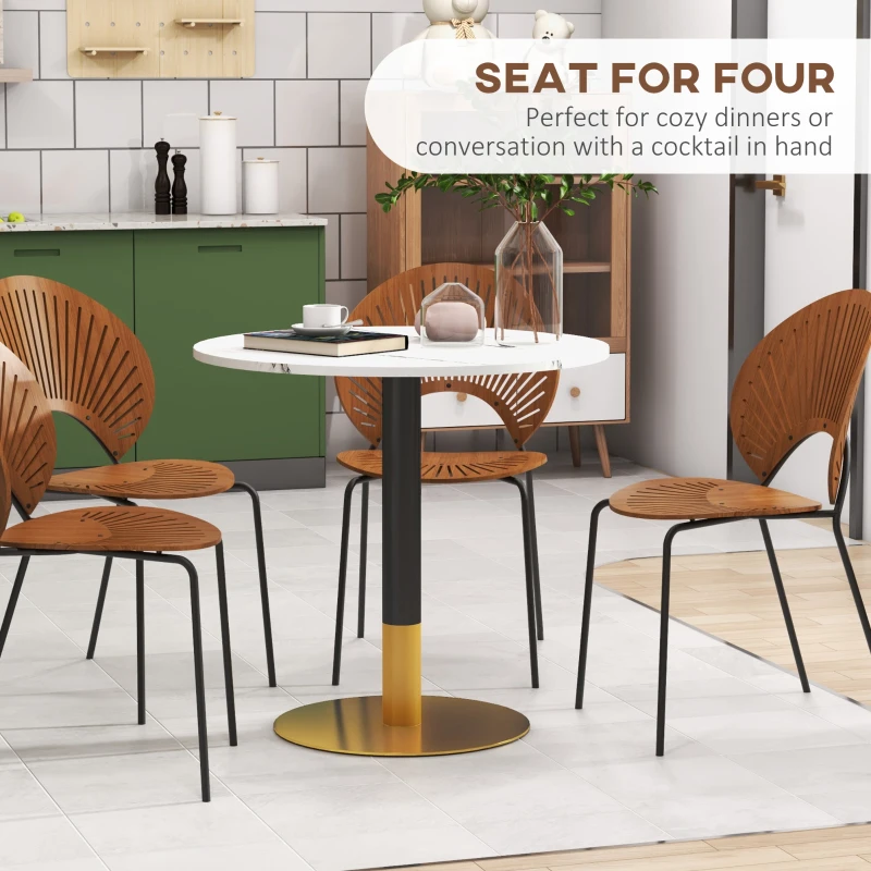 HOMCOM Round Dining Table, Modern Dining Room Table with Faux Marble Top, Steel Base, Space Saving Small Kitchen Table, White