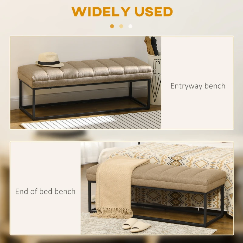 HOMCOM Upholstered Bedroom Bench, End of Bed Bench, Ottoman with Steel Legs, 47.25" x 13.5" x 15.75", Brown