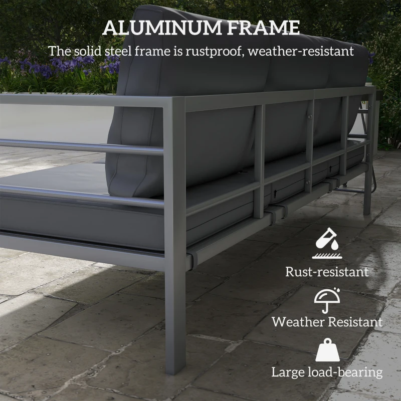 Outsunny Aluminum Garden Sofa, 3-Person Outdoor Couch, Backyard Furniture for 3-person with Cushions, 72.8" x 26" x 25.2", Grey