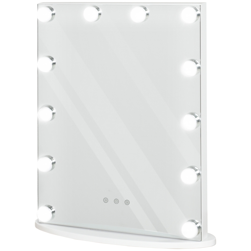 HOMCOM, Hollywood Lighted Makeup Mirror with 12 Dimmable LED Bulbs, 3 Color Lighting Modes, Touch Control Design for Cosmetic Dressing Table, White