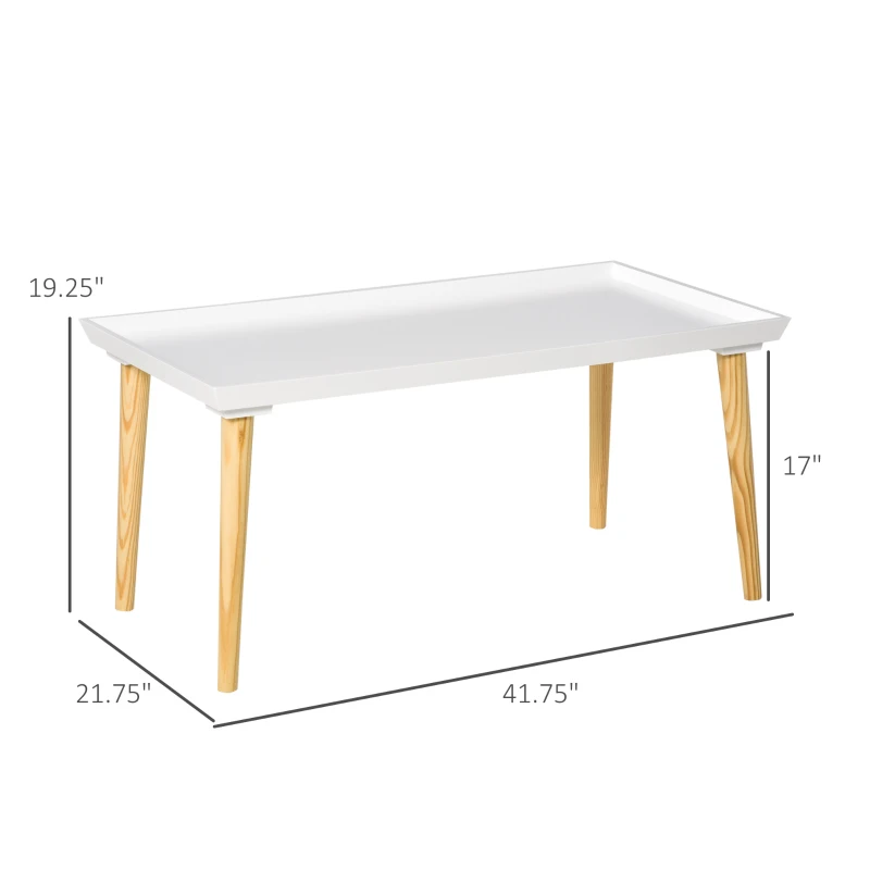 HOMCOM Coffee Table with Tray Top, Nordic Center Table with Pine Wood Legs, Rectangle Coffee Tables for Living Room, White