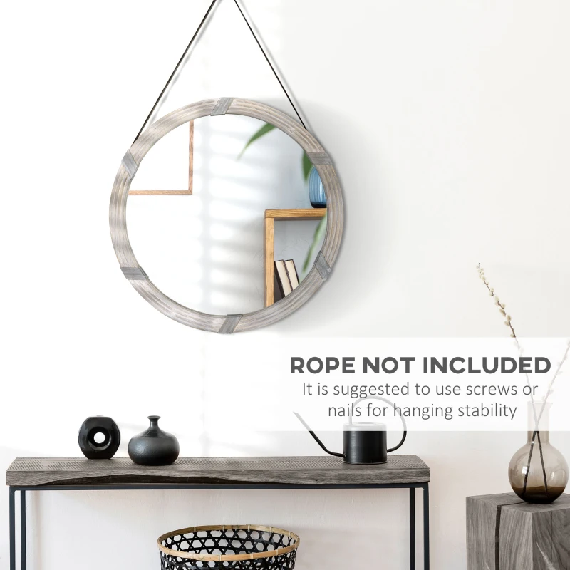 HOMCOM 30.75" Wood Wall Mirror, Farmhouse Decorative e Round Mirror for Wall Decor in Living Room, Bedroom, Natural Wood Color