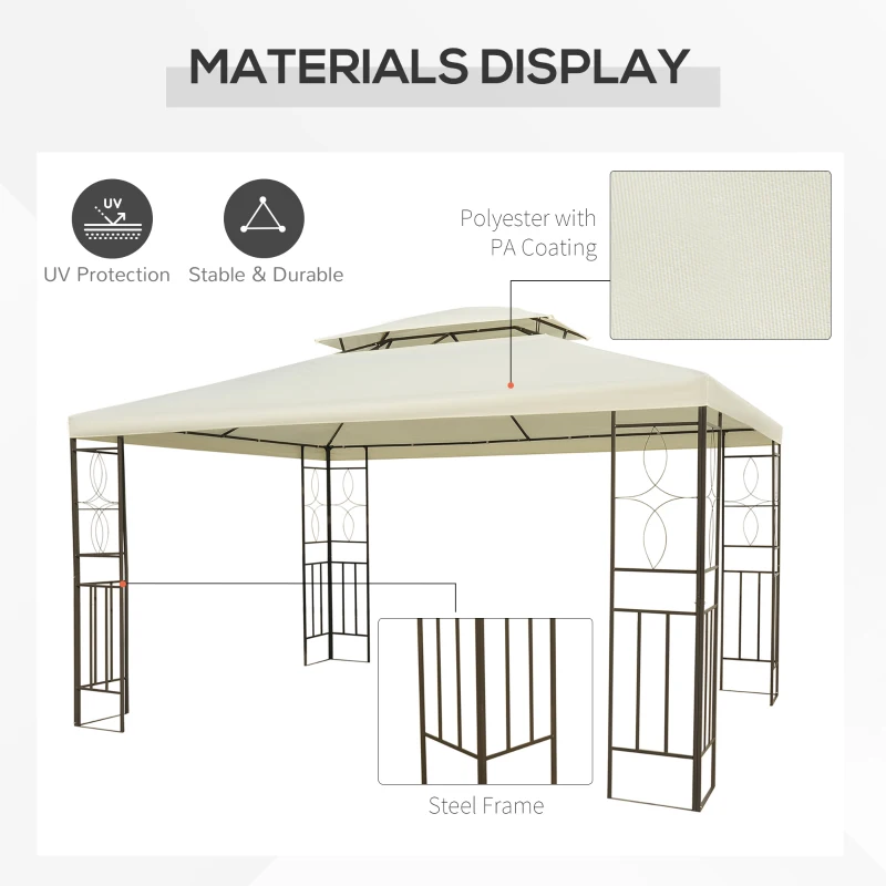 Outsunny 10x13ft Steel Gazebo Sun Shelter Patio Outdoor Party Event Canopy Vented Roof Cream White