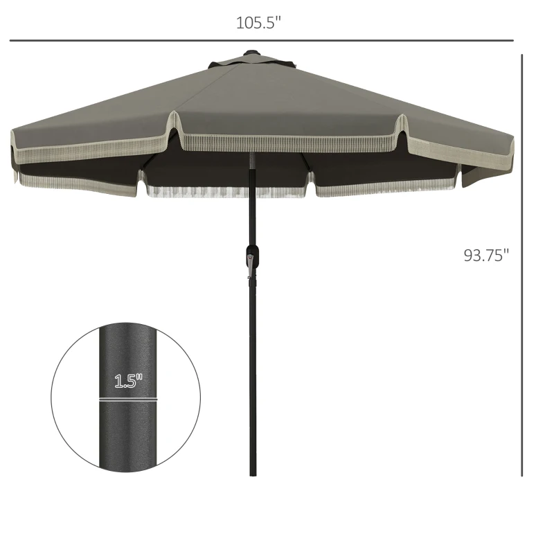 Outsunny 9ft Patio Umbrella Outdoor Table Umbrella w/ Tilt, Crank, Ruffled, 8 Ribs for Garden, Deck, Pool, Dark Gray
