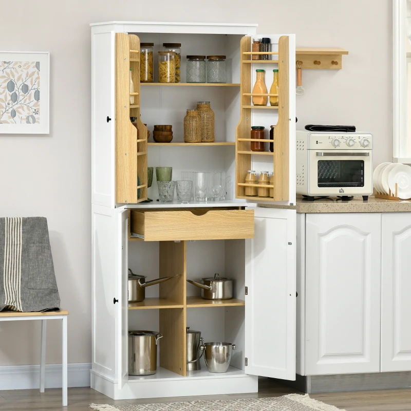 HOMCOM 72" Kitchen Pantry Storage Cabinet, Modern Tall Kitchen Cabinet with 5-tier Storage Shelving, 8 Spice Racks, Drawer
