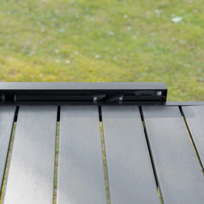 Outsunny Extendable Dining Table Metal Outdoor Slat Table for 4-6 Person Rectangular Lawn Garden Bistro Patio Table with Aluminum Frame, Black