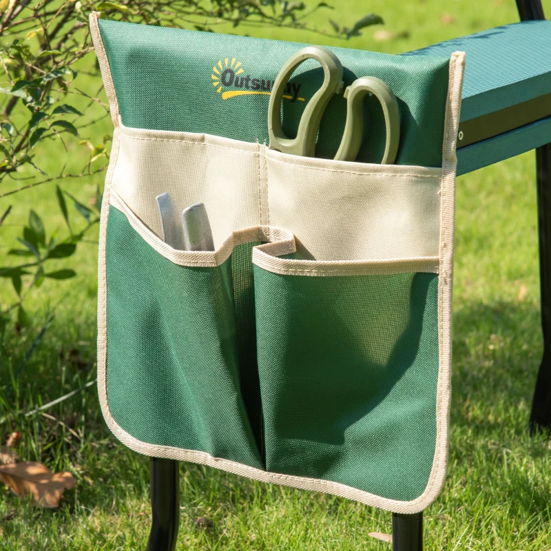 Outsunny  Garden Kneeler Seat Foldable Stool Bench 2 EVA Foam Kneeling Pad and 1 Large Tool Pouch