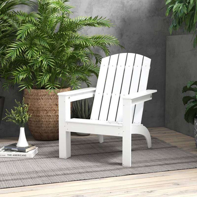 Outsunny Adirondack Chair Patio Muskoka Chair, Outdoor Poplar Wood Fire Pit Chair, Pre-Assembled Backrest Chaise Adirondack with High-back, Large Seat, for Deck, Garden, White