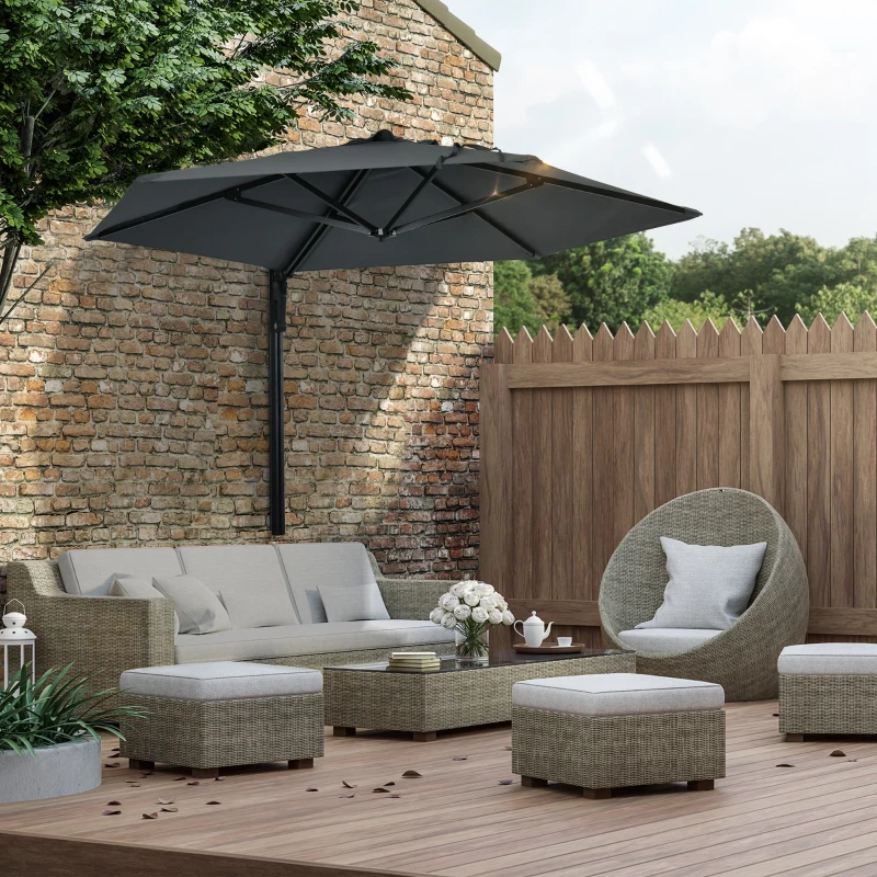 Outsunny 8 ft Wall Mounted Umbrella with 180° Rotatable Canopy, Patio Wall Parasol for Outdoor, Garden, Balcony, Yard, Dark Grey