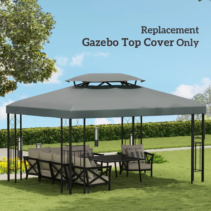 Outsunny 13' x 10' Gazebo Replacement Canopy 2 Tier Top UV Cover Pavilion Garden Patio Outdoor, Deep Grey (TOP ONLY)