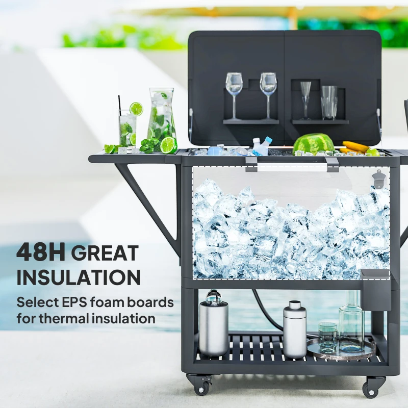 Outsunny 104 Quart Large Capacity Outdoor Cooler Cart, Patio Rolling Ice Chest with Bottle Opener Shelves Wheels, Gray