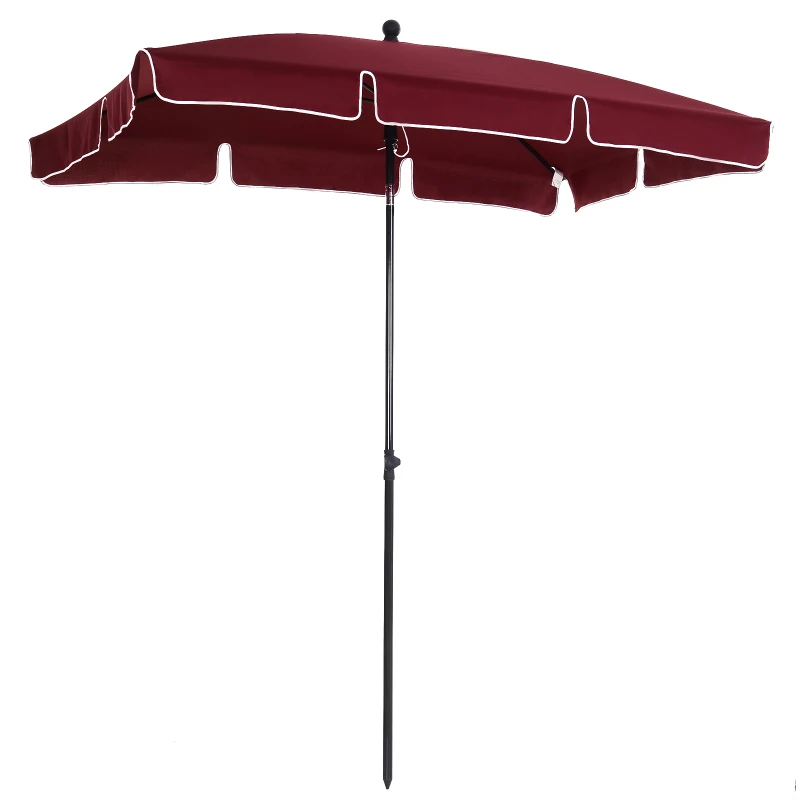 Outsunny 6.5x4ft Rectangle Patio Umbrella Aluminum Tilt Adjustable Garden Parasol Sun Shade Outdoor Canopy Wine Red