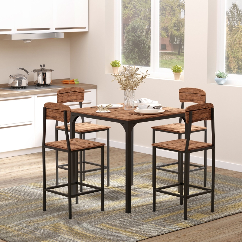 HOMCOM 5-Piece Counter Height Bar Table and Chairs, Square