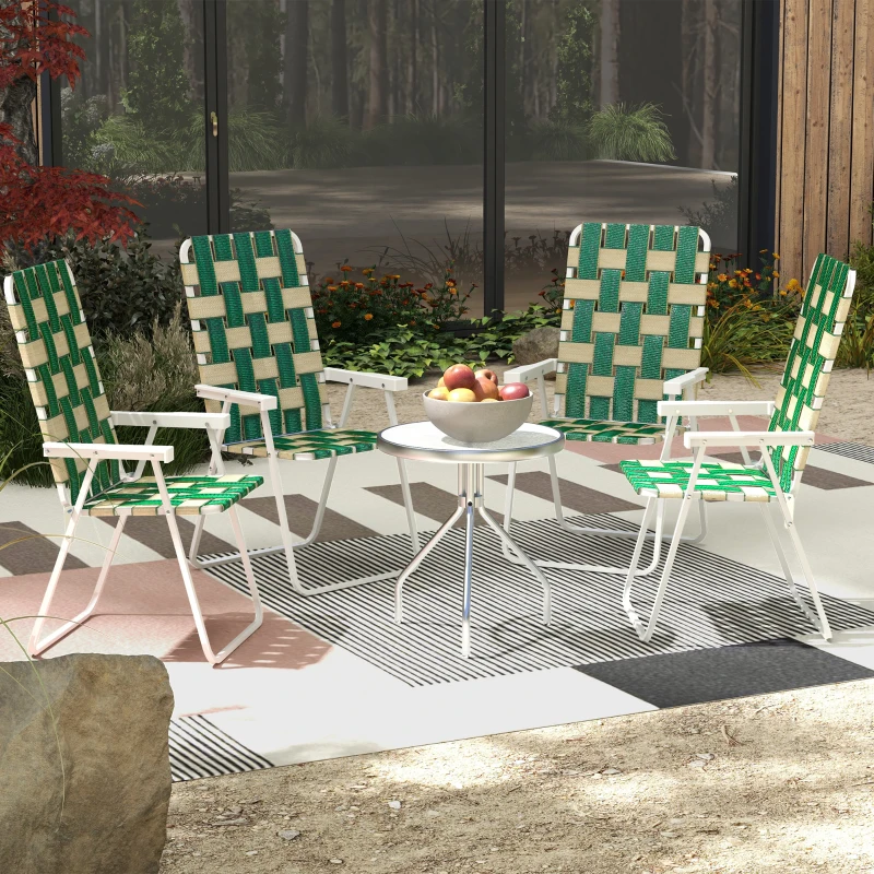 Outsunny Set of 4 Patio Folding Chairs, Classic Outdoor Camping Chairs, Portable Lawn Chairs w/ Armrests, Green