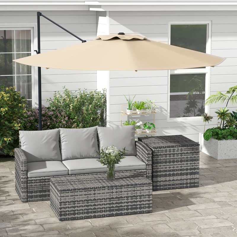 Outsunny 10 FT Cantilever Umbrella, Aluminum Hanging Offset Umbrella with 360°Rotation, Crank, Tilt, Cross Base, Khaki