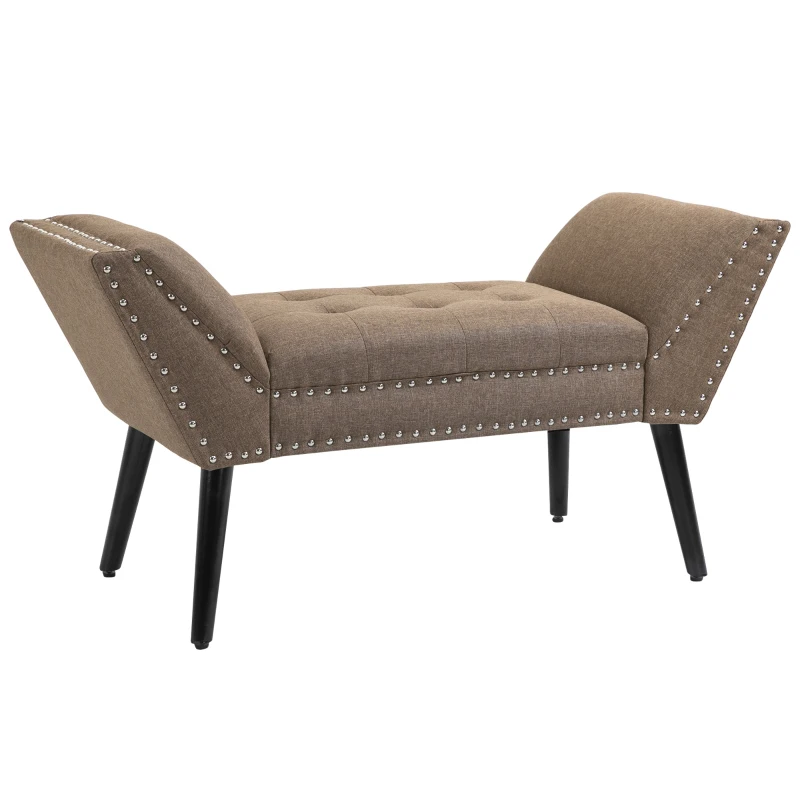 HOMCOM Modern Button Tufted Sitting Bench, Accent Fabric Upholstered Ottoman for Bedroom or Living Room, Brown