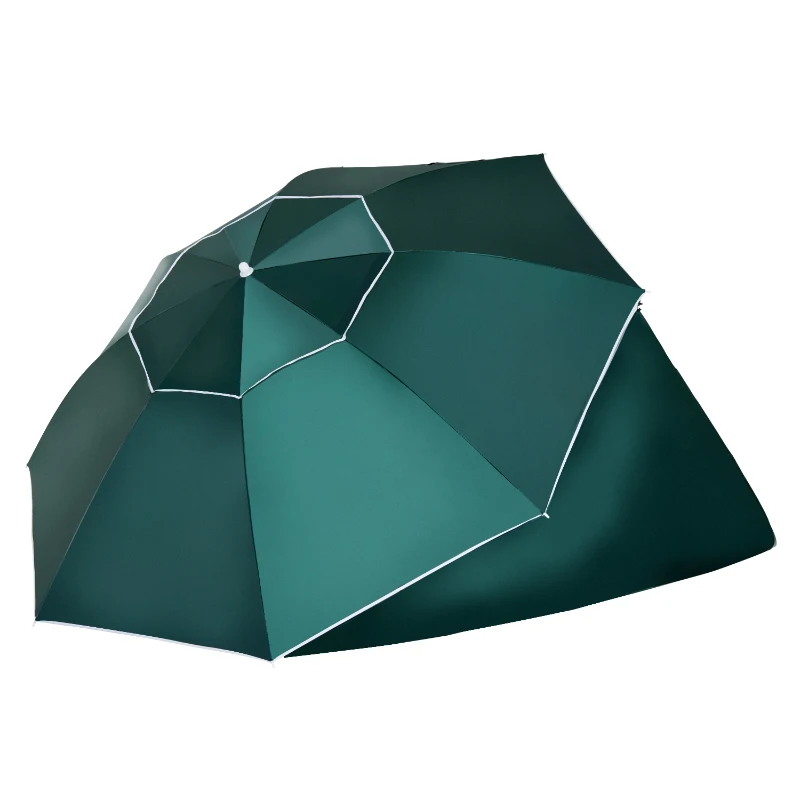 Outsunny 7.5FT 2-in-1 Umbrella Shelter with Carry Bag, Beach Sport Umbrella with Silver Coated UPF50+ UV Protection Dark Green