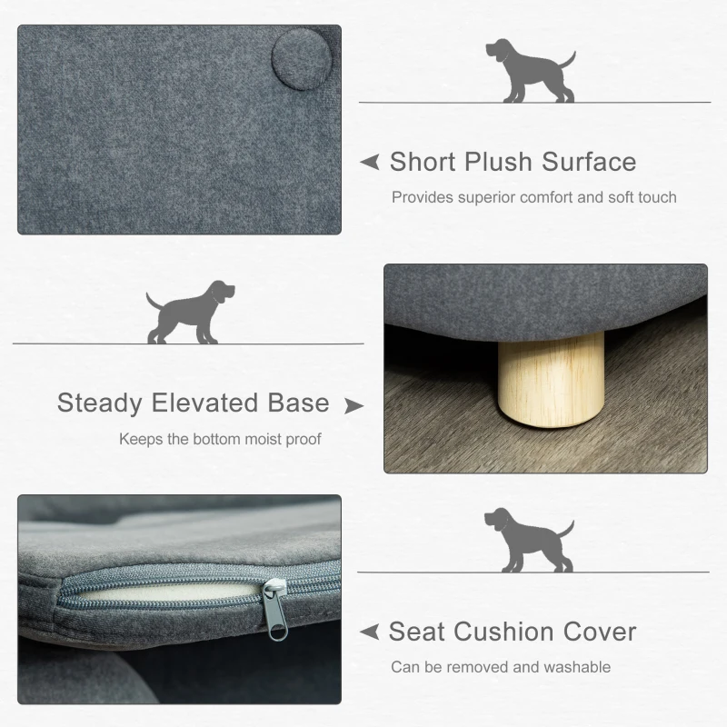 PawHut Miniature Dog / Cat Couch w/ Washable and Removable Cushion, Waterproof Cover, Gray