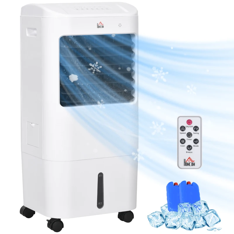 HOMCOM Cooling Fan for Bedroom with Ice Pack, Tower Fan with Remote Control, 3 Modes, 3 Speeds, 7.5H Timer, White